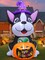 4.4FT Dog Hold Pumpkins Blow Up Yard Decorations(Black Dog & Orange Pumpkins)